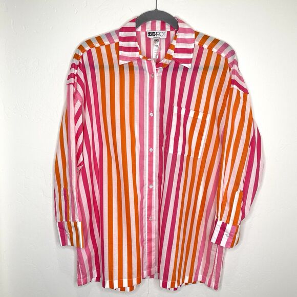 Beach Riot Alexa Top Sunset Striped Womens Petite Large Cover Up Button Up - Picture 1 of 7
